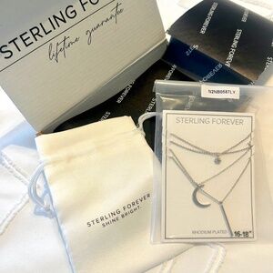 Forever Sterling Crescent & Bar Multilayer Necklace NWT